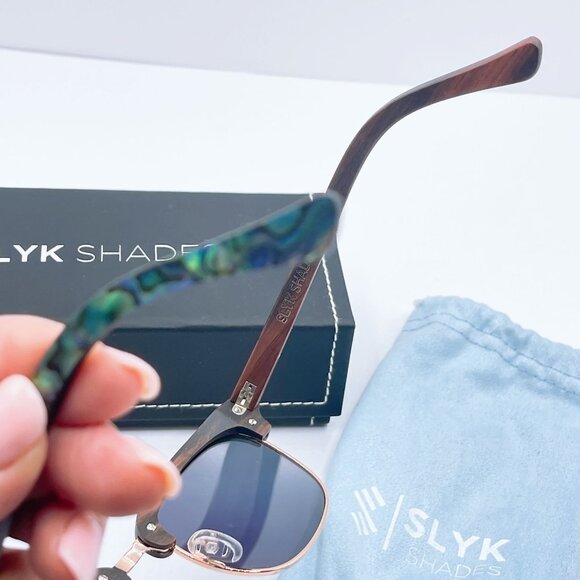 Slyk Shades Abalone Shell Design Polarized Sunglasses Rose Gold Accents Wooden A - Picture 6 of 11